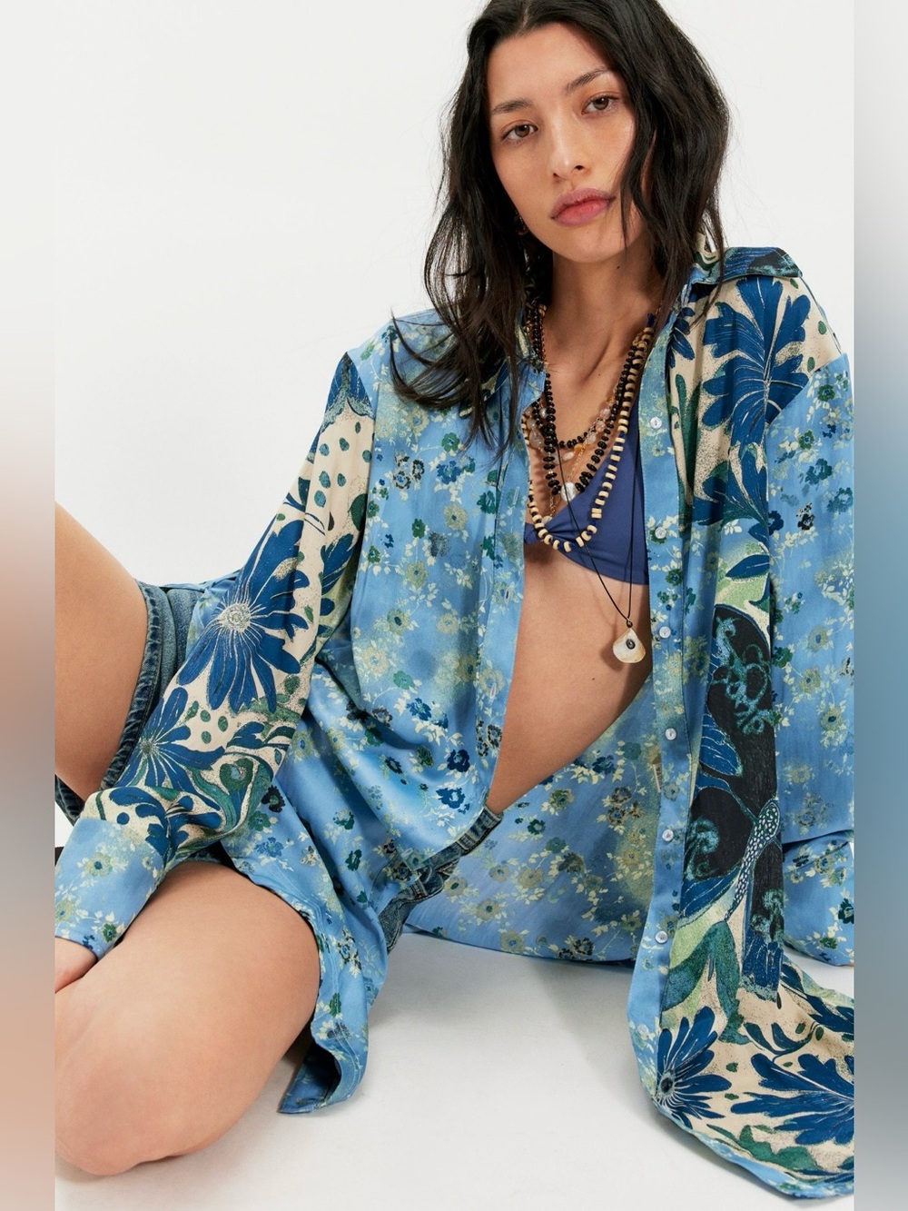 NWT Free People Off The Vine Button Down in Spring Blue Butterfly Combo - Picture 4 of 10